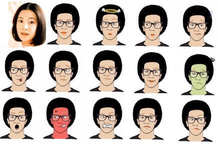 Download the zip file and you will find 14 funny faces for you to use.