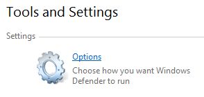 Options of Windows Defender in Vista