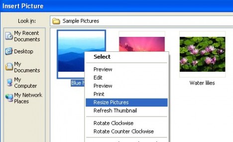 image resizer powertoy for xp. Right click to the selected image and you will see the “Resize Picture” 
