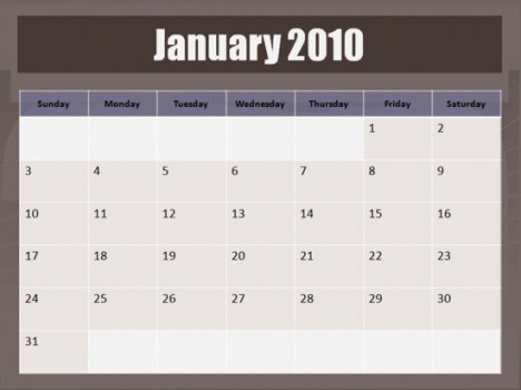 monthly calendar template 2010. 2010 Monthly Calendar Template