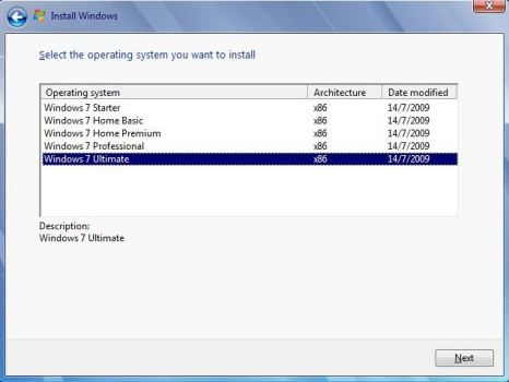 Select Windows 7 OS Edition to Install
